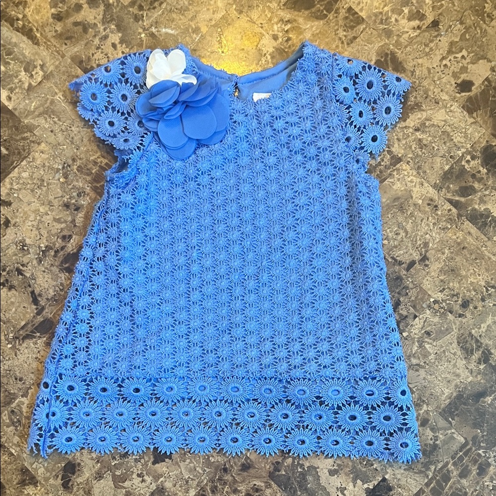 Rare Editions Baby Girl Blue Lace Dress | 18M | Floral Special Occasion